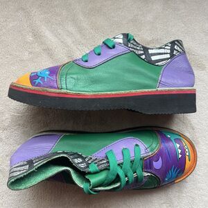 SoleTech Hand Painted Soft  Multicolor Leather Lace Up Shoes Women 7 Art To Wear